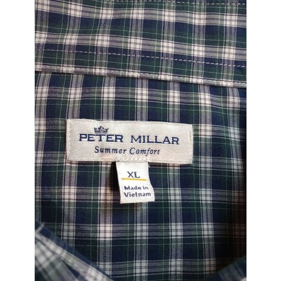 Peter Millar Shirt Men's Extra Large Summer Comfort Green Navy Button Front Long - Picture 6 of 8